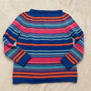 RALPH LAUREN Vintage 100% Cotton Rolled Hem Striped Pullover Sweater Women's L